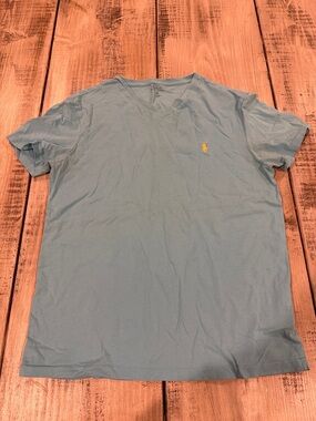 Polo by Ralph Lauren Men's Sky Blue V-Neck Tee with Yellow Pony